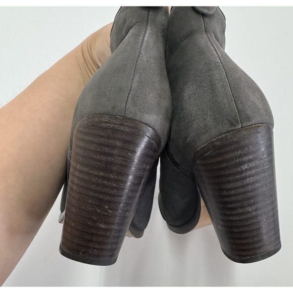 Rag‎ & Bone Boots Womens 37.5 Grey Black Harrow Suede Block Heel Ankle Bootie - Picture 6 of 11